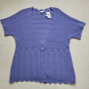 NWT JM Collection Woman 2X Short Sleeve Open Loose Knit Sweater1 Button V-Neck